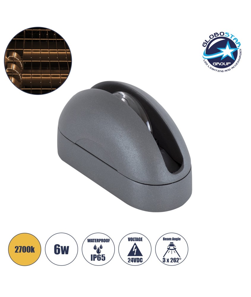 GLOBOSTAR® WINDOWCURBA 90110 Φωτιστικό Ανάδειξης Παραθύρων LED 6W 540lm 3°x262° DC 24V Αδιάβροχο IP65 Θερμό Λευκό 2700K Dimmable - CREE XPE Chip - Γκρι Ανθρακί - Μ12 x Π5.3 x Υ6.5cm - 3 Χρόνια Εγγύηση